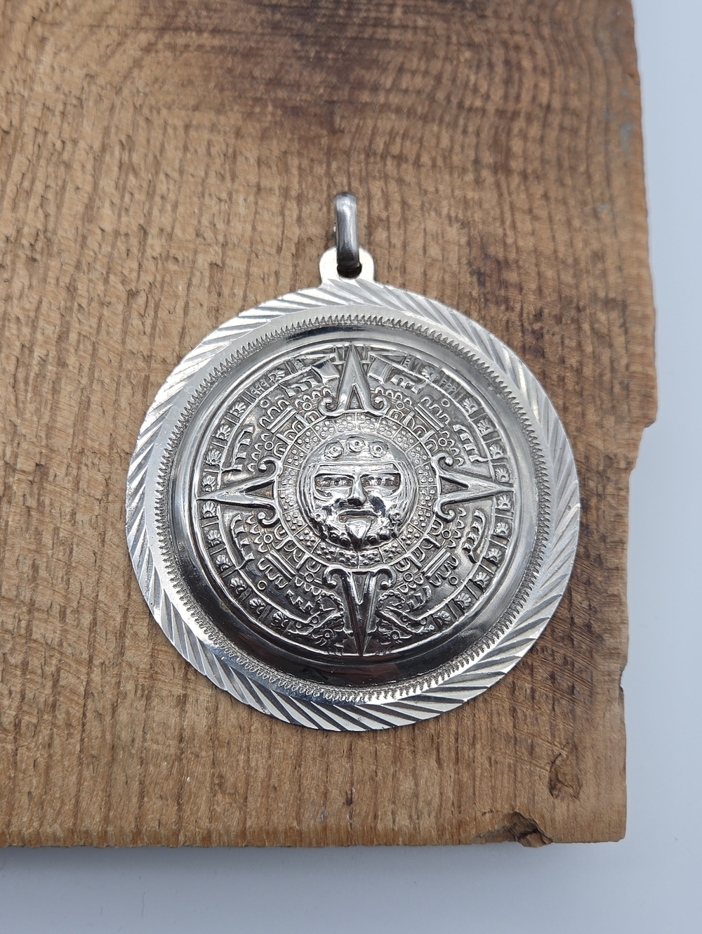 Large Taxco 52g Sterling 925 Silver Aztec Medallion Pendant